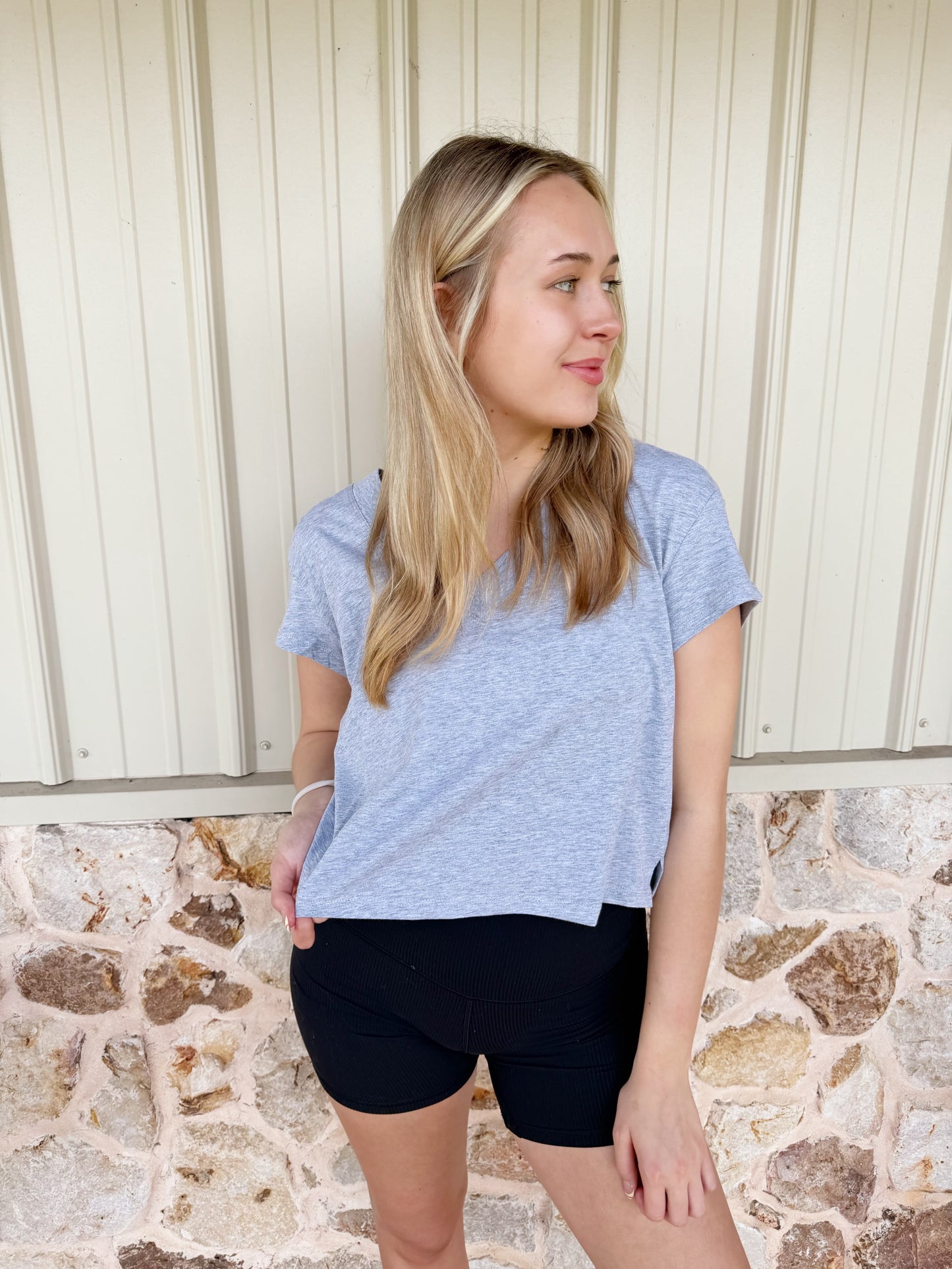 Gray Til V-neck Baby Top