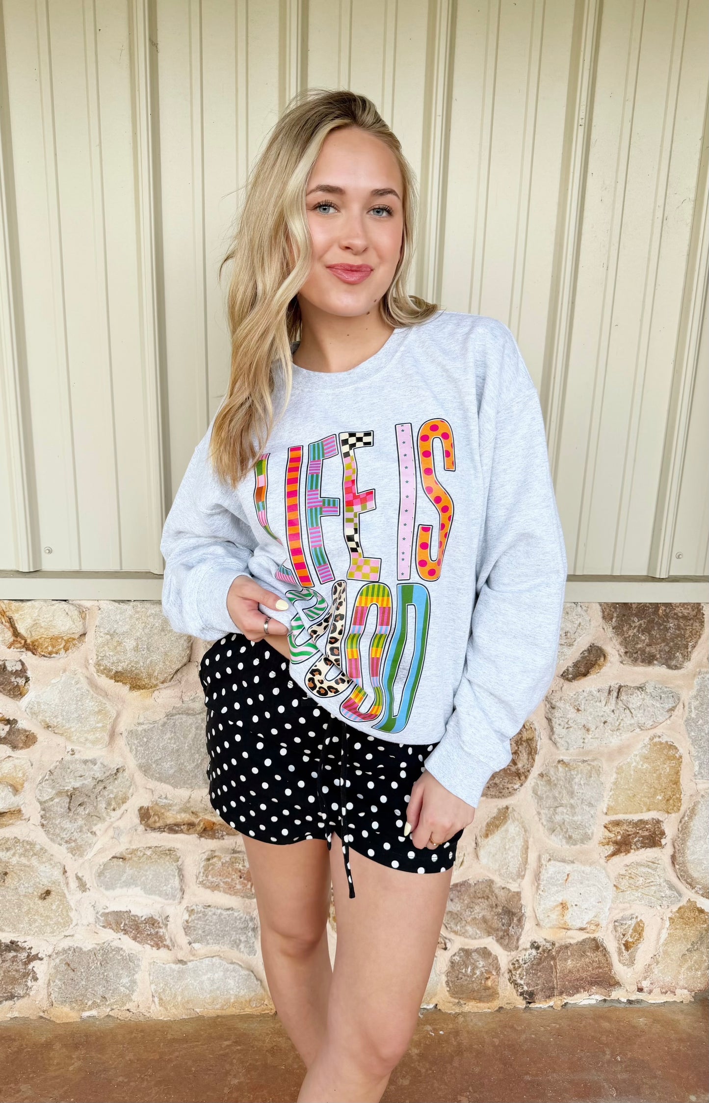 Black Polka Dot Drawstring Shorts