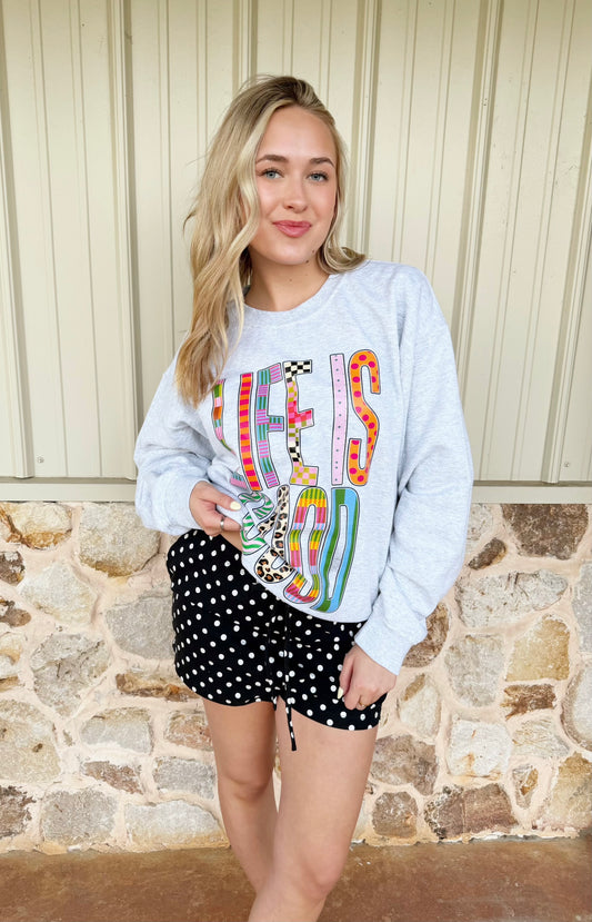 Black Polka Dot Drawstring Shorts
