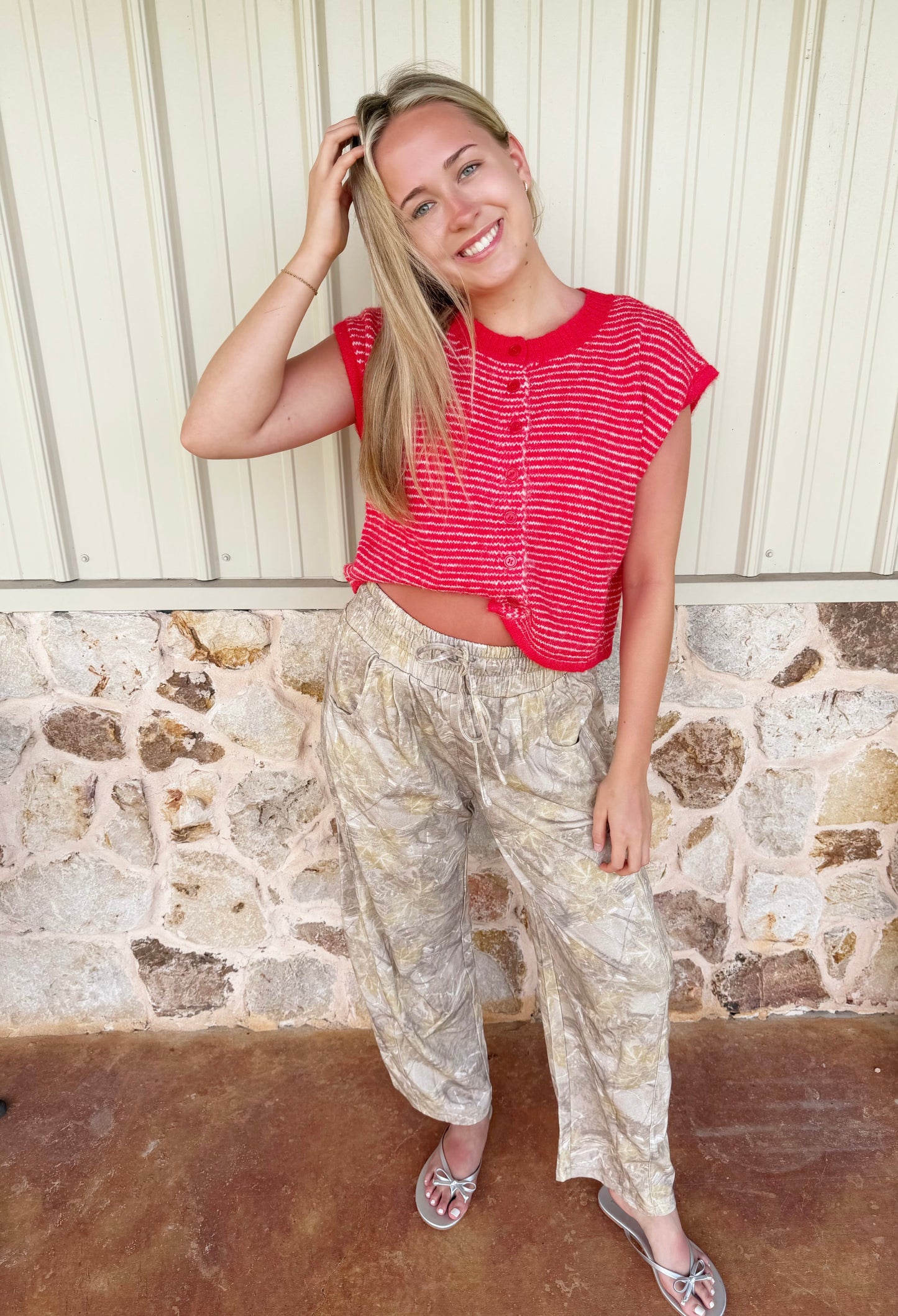 Red Pin-Striped Knit Top