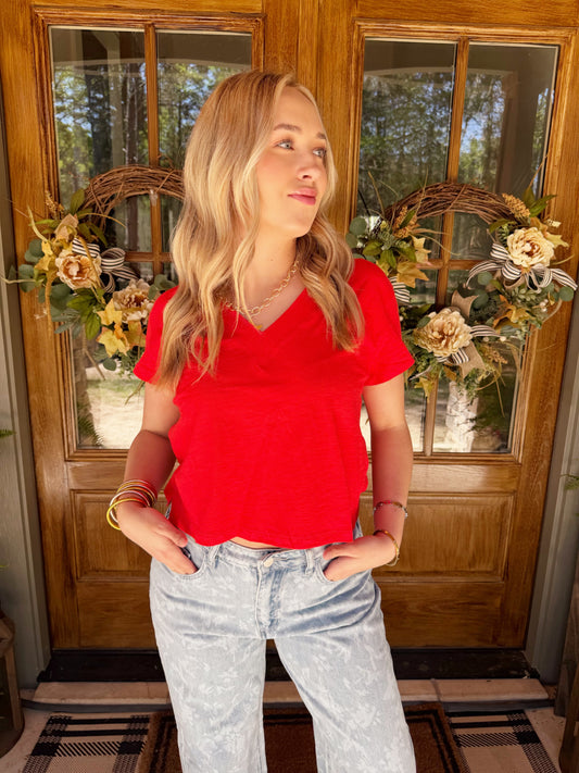 Red Til V-neck Baby Top
