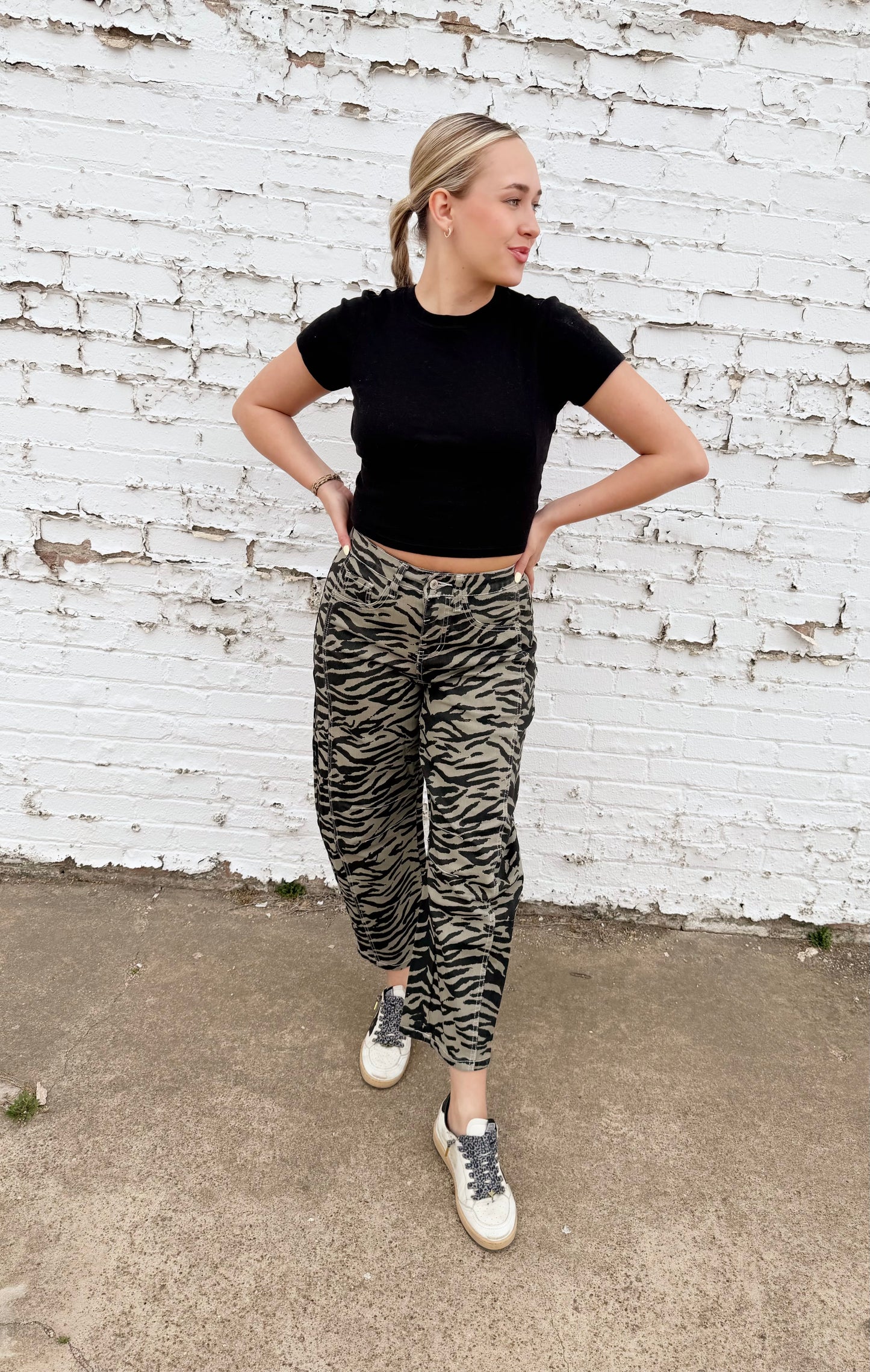 Zebra Stripe Barrel Pants