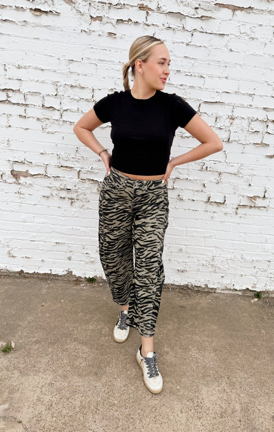 Zebra Stripe Barrel Pants