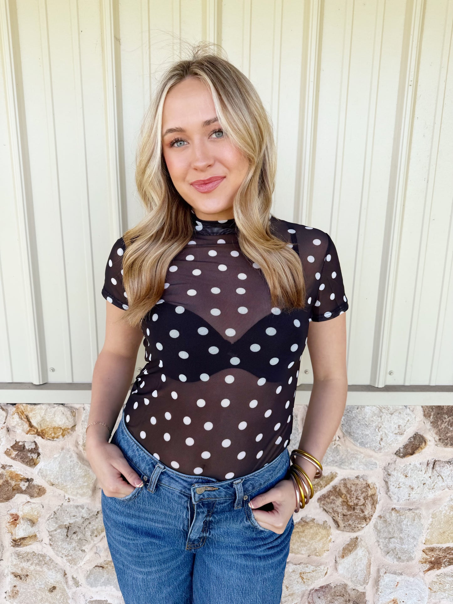 Polka Dot Mesh Top