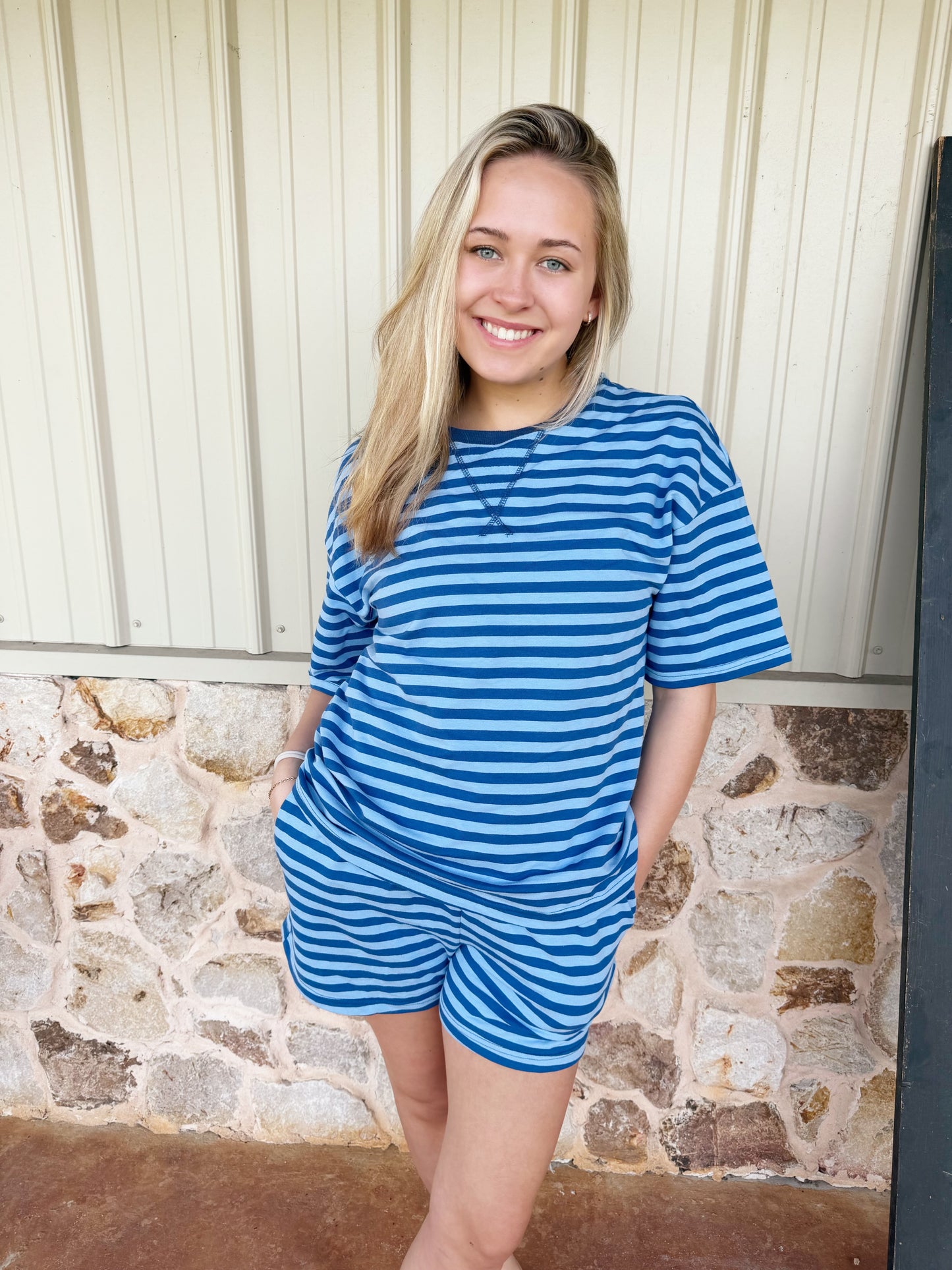 Blue Stripe Short Set