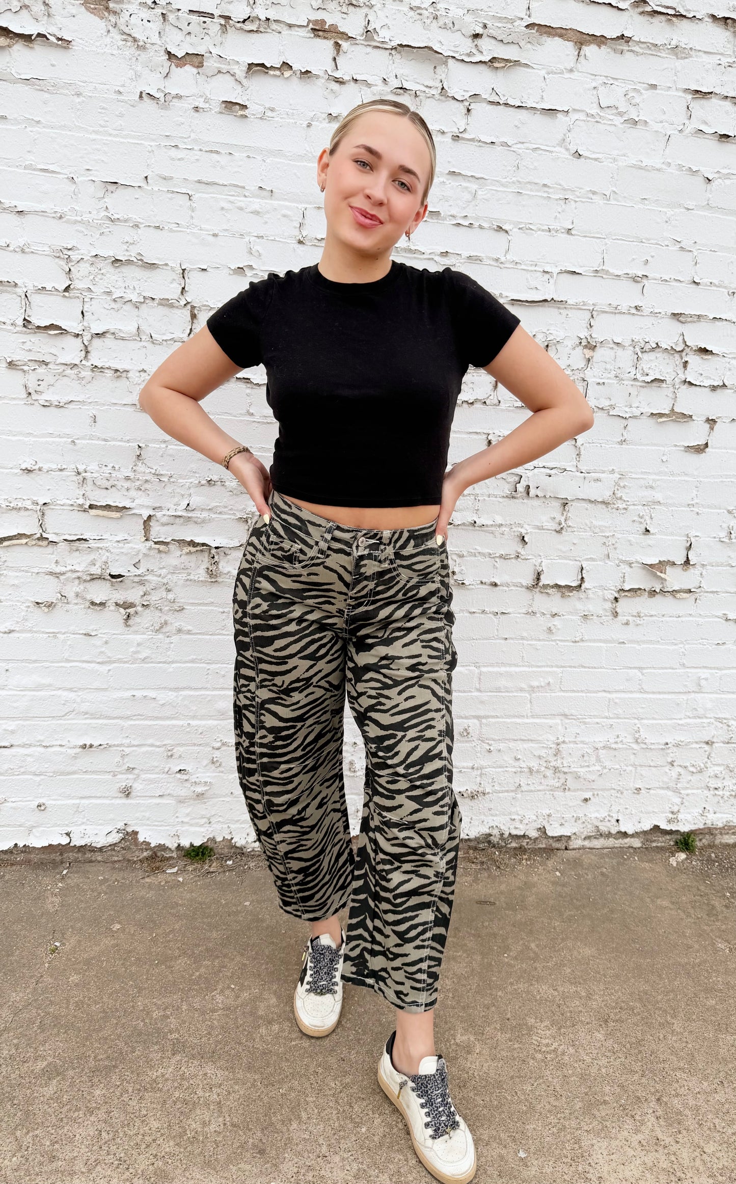 Zebra Stripe Barrel Pants