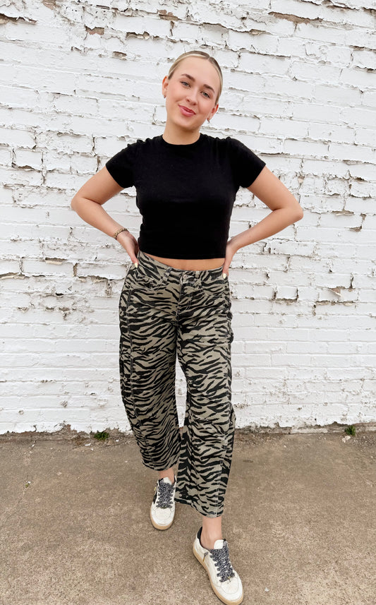 Zebra Stripe Barrel Pants