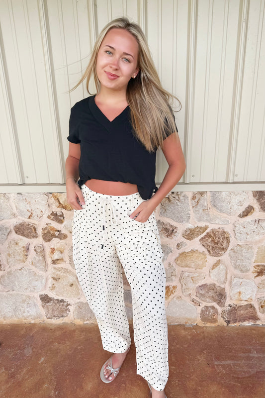 Linen Polka Dot Barrel Pant