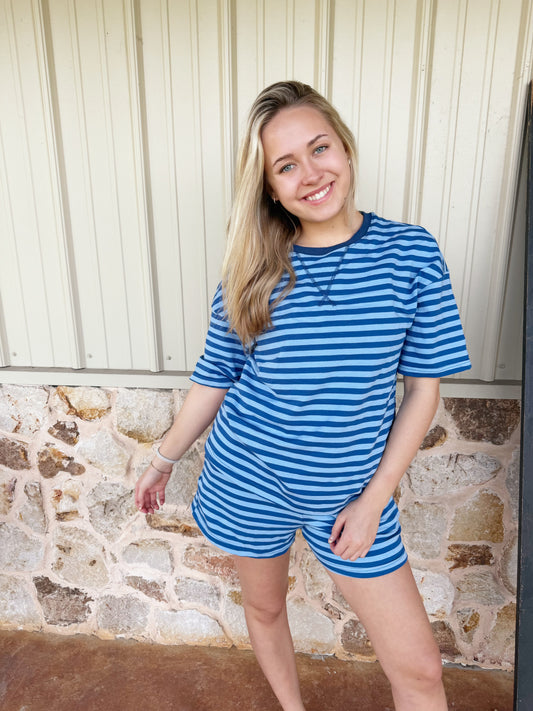 Blue Stripe Short Set