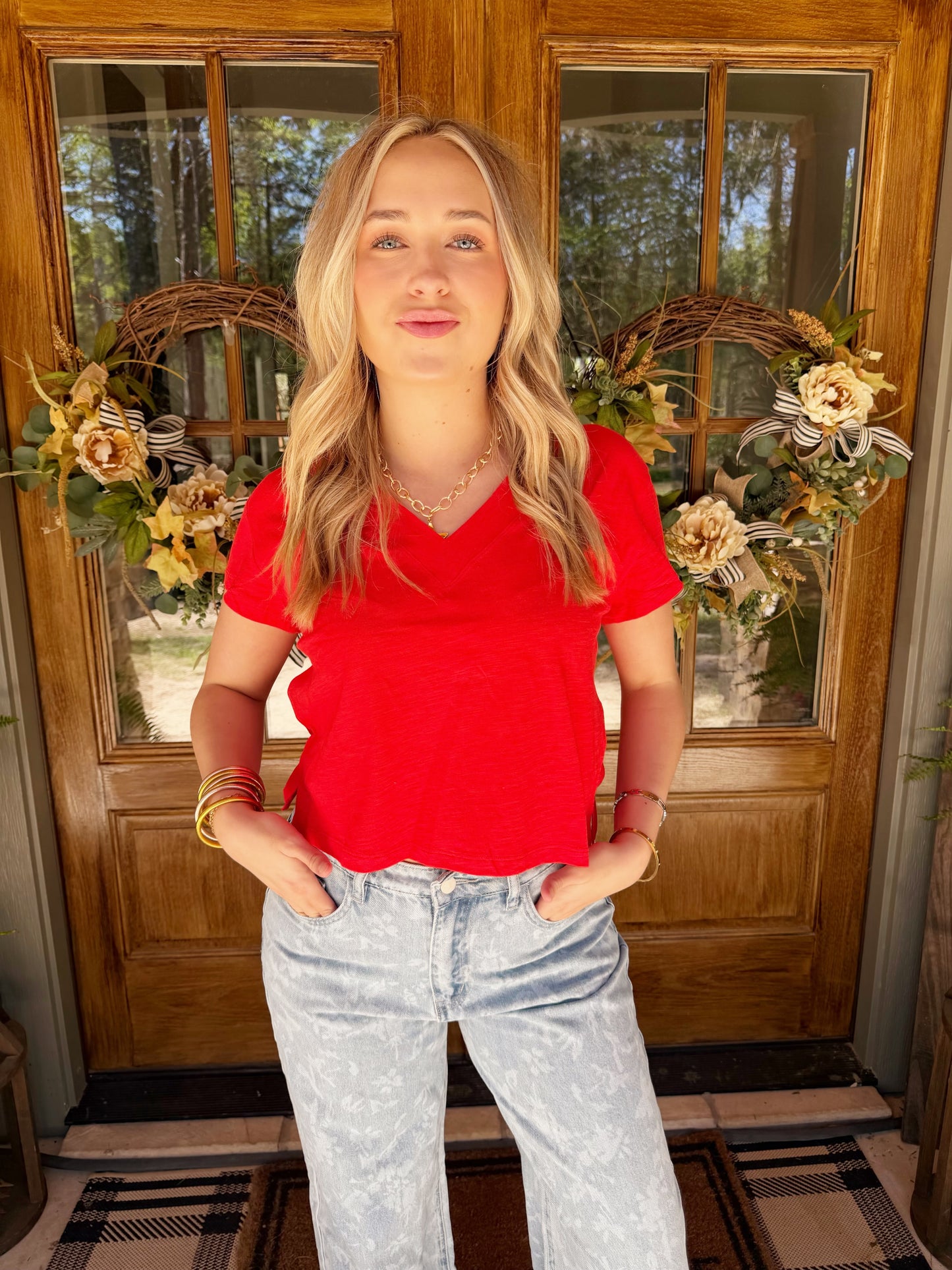 Red Til V-neck Baby Top