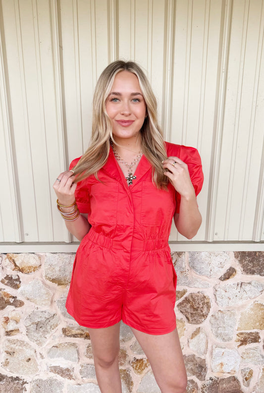 Red Button Up Romper