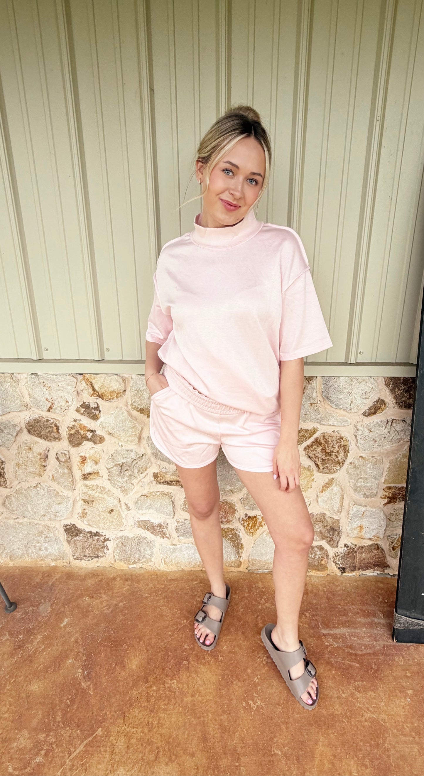 Pink Mock Neck Short Set