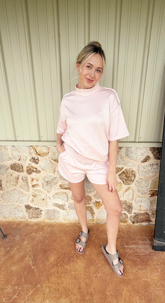 Pink Mock Neck Short Set