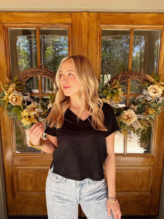 Black Til V-neck Baby Top