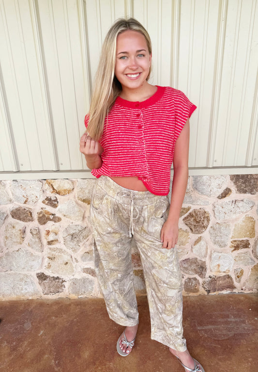 Red Pin-Striped Knit Top