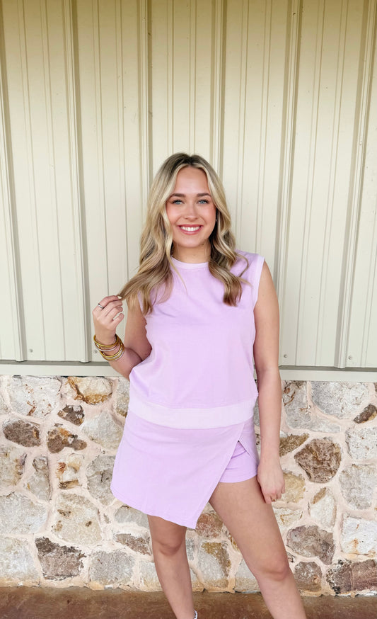Purple Split Skirt Set