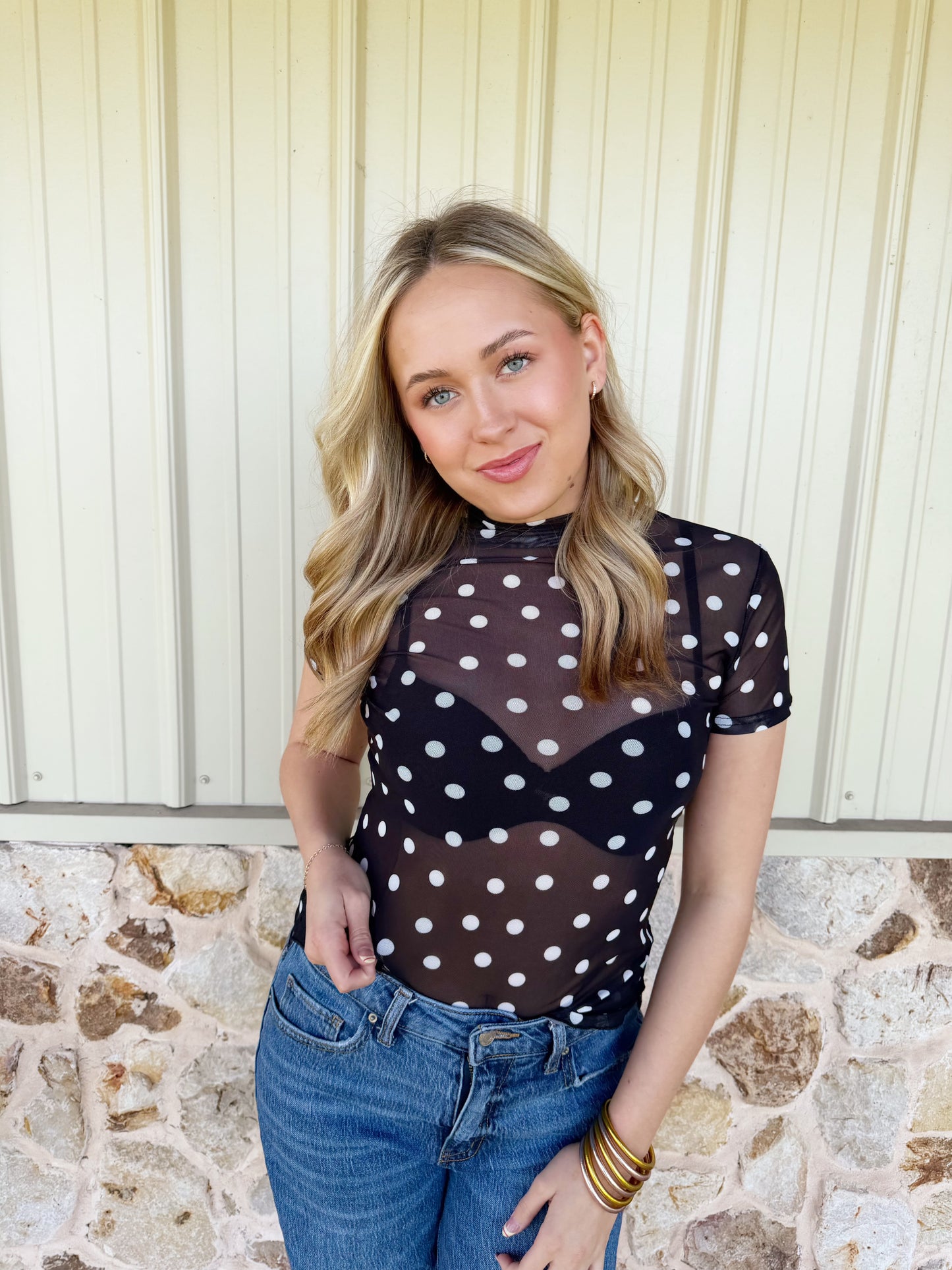 Polka Dot Mesh Top