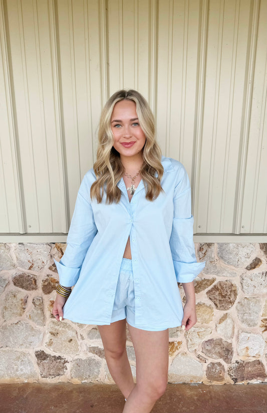 Light Blue Two Piece Button Down Set