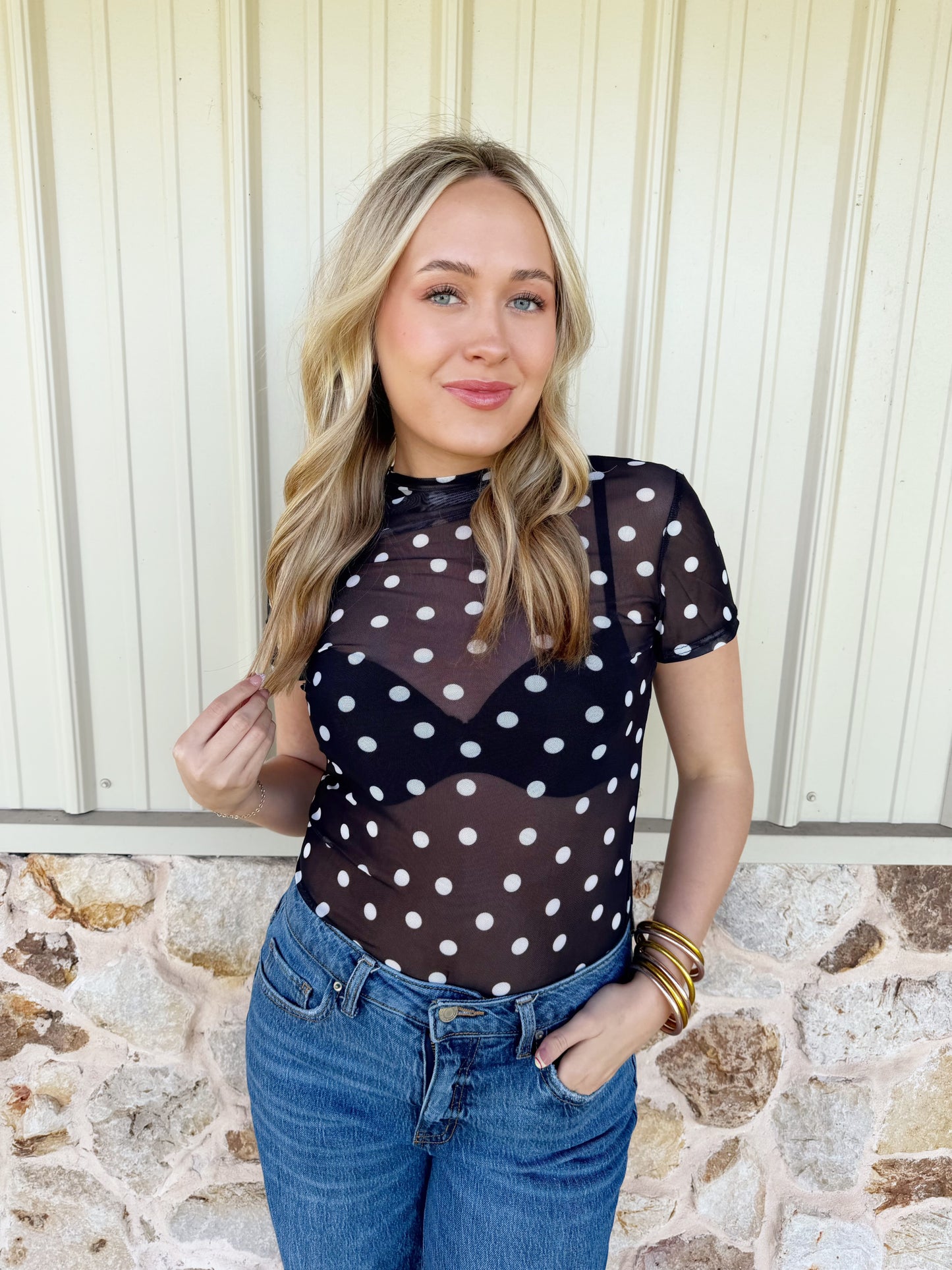 Polka Dot Mesh Top